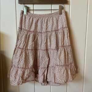 Pink Tiered Skirt with Watermelon seed polka dots